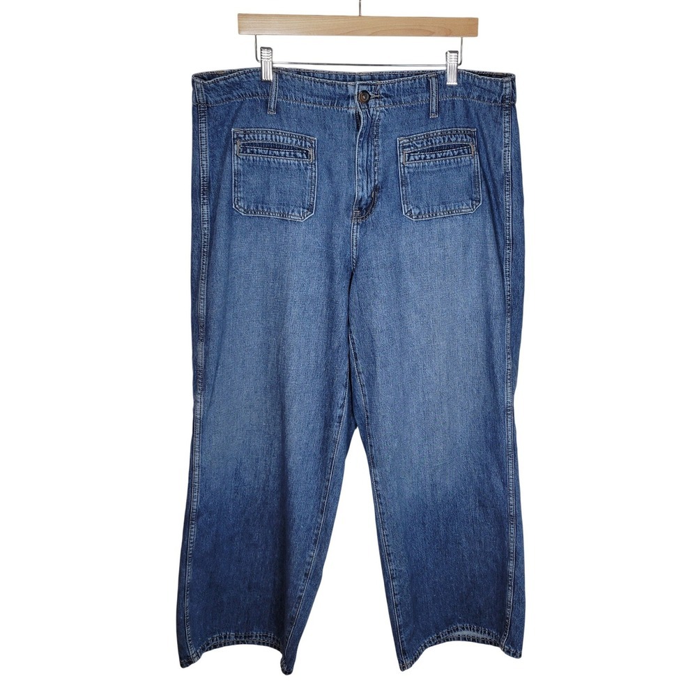 Old Navy High Rise Baggy Wide Leg Jeans Size 16 Vintage Wash 90s Relaxed Denim